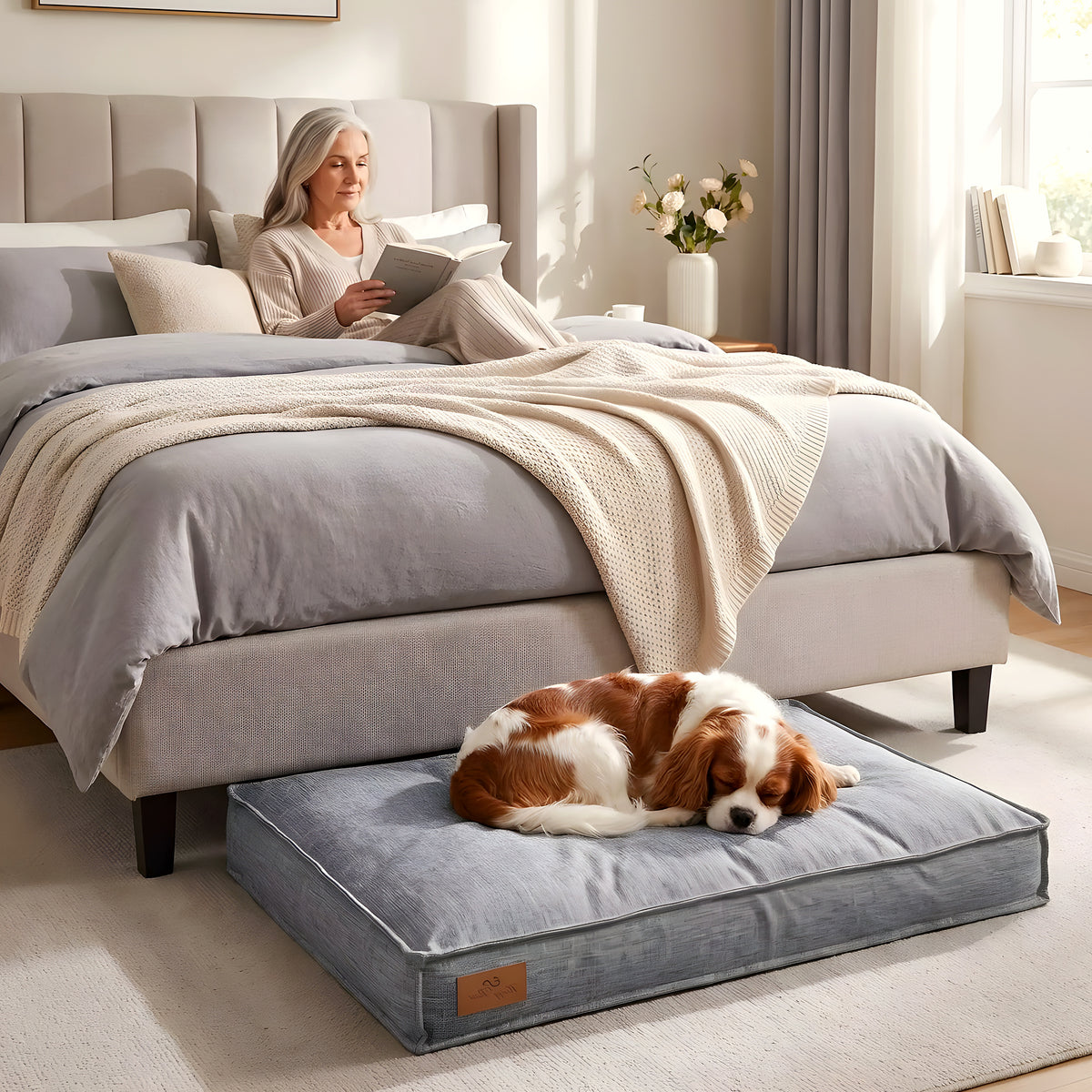 Coussin en lin déhoussable et imperméable pour chien