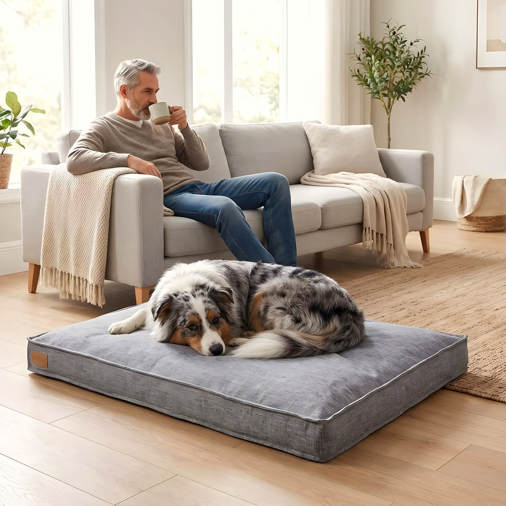 Coussin en lin déhoussable et imperméable pour chien