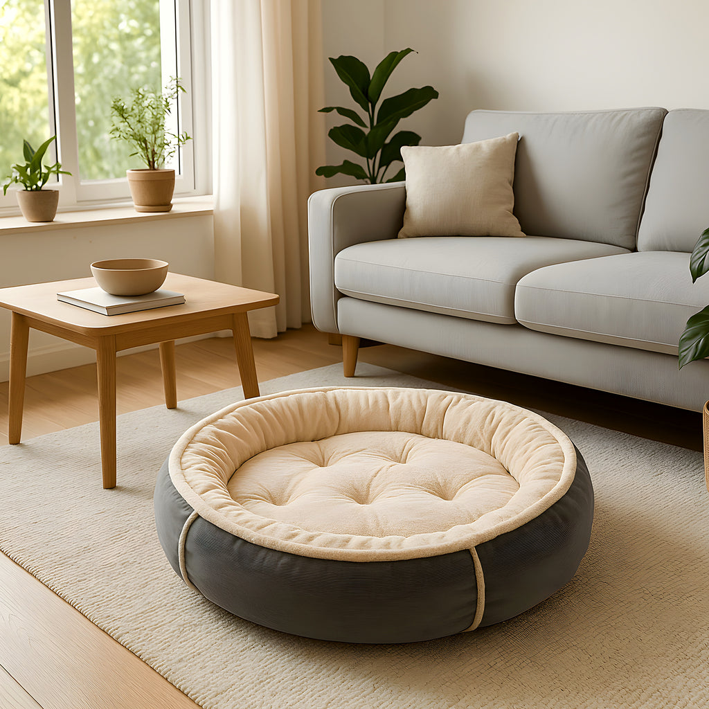 Coussin ergonomique gris et blanc qui s'intègre à la déco