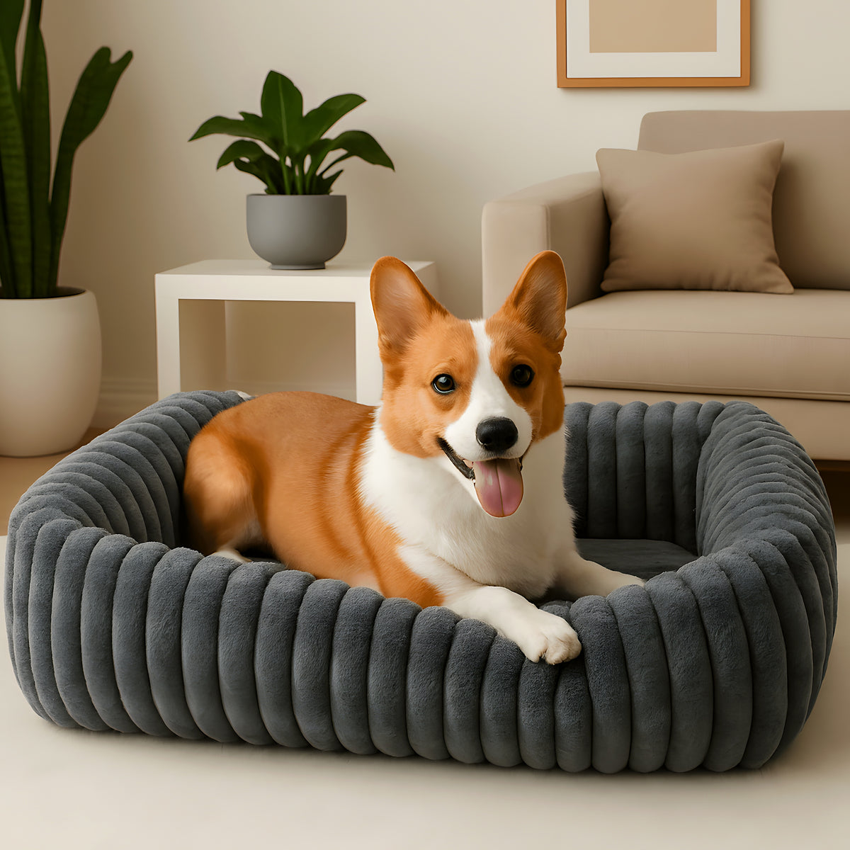 Coussin nid en velours pour chien, 5 coloris, 4 tailles
