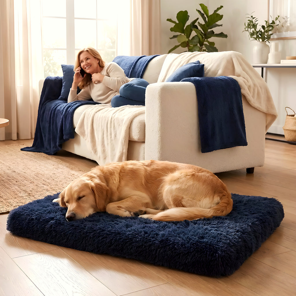 Coussin orthopédique déhoussable en peluche pour chien