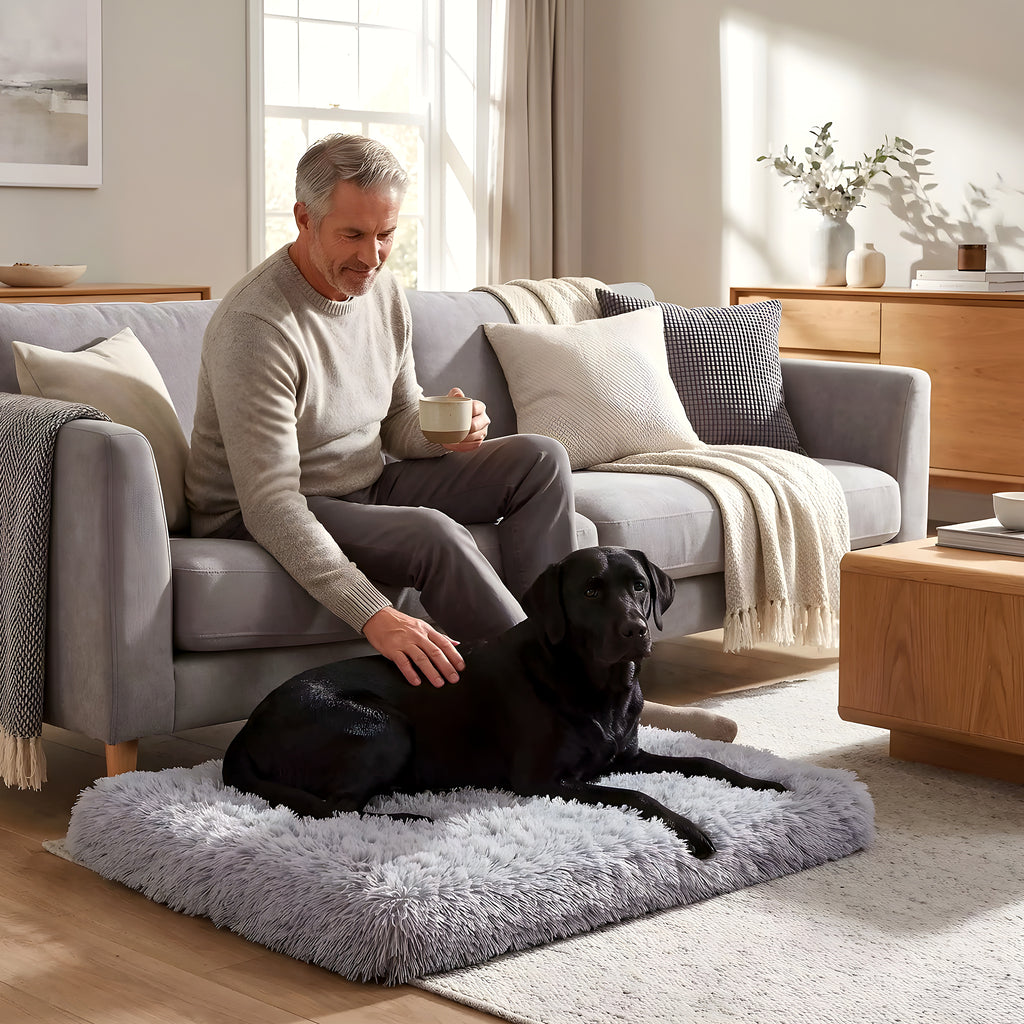 Coussin orthopédique déhoussable en peluche pour chien