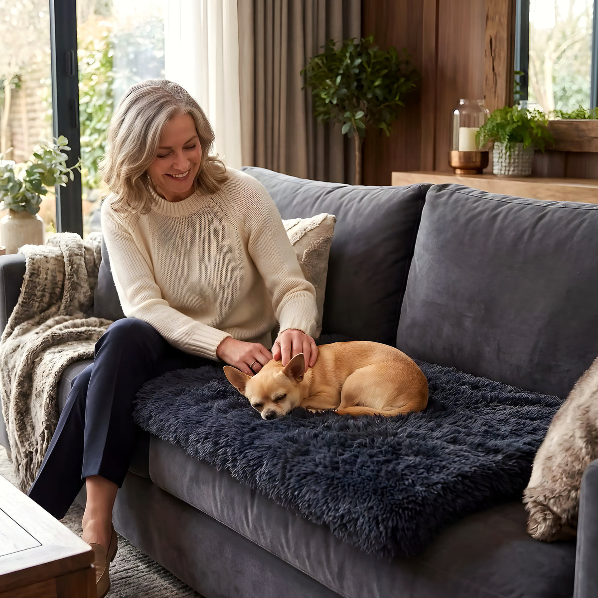 Coussin orthopédique déhoussable en peluche pour chien