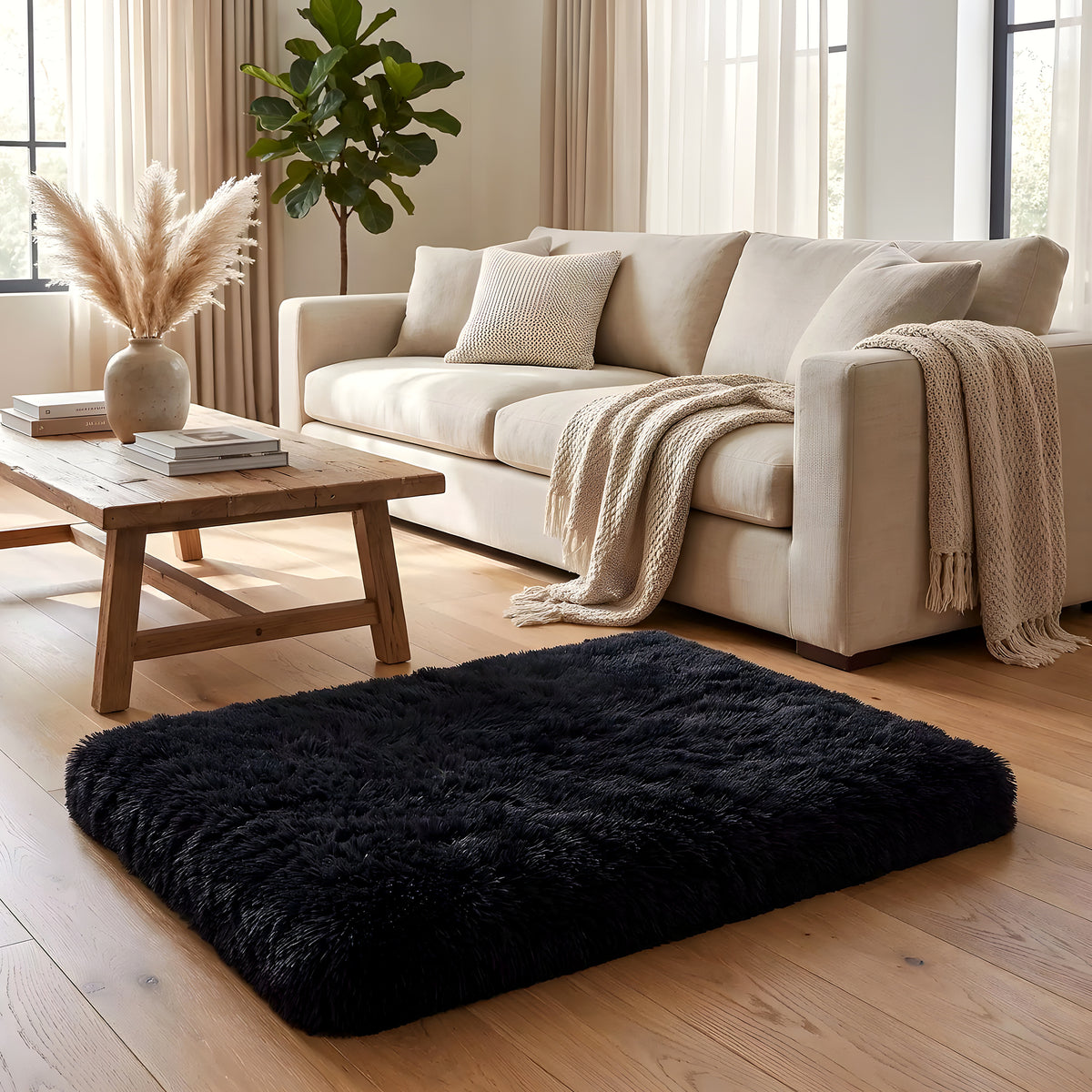 Coussin orthopédique déhoussable en peluche pour chien