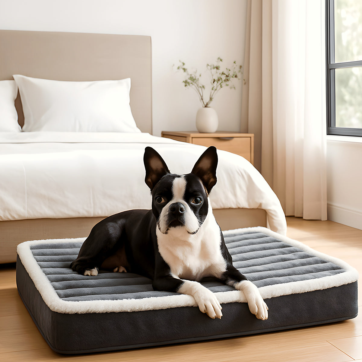 Coussin orthopédique matelassé en flanelle pour chien