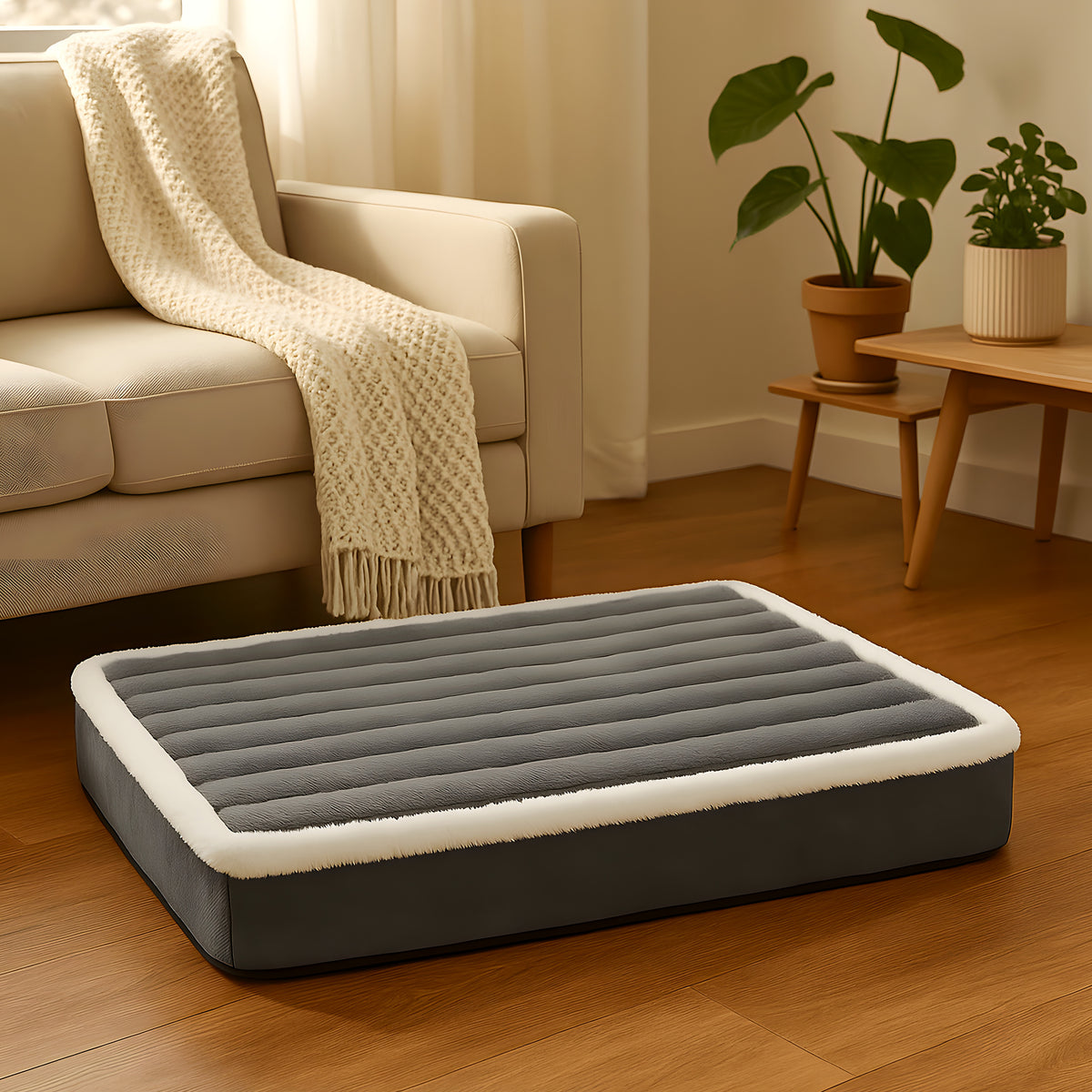 Coussin orthopédique matelassé en flanelle pour chien