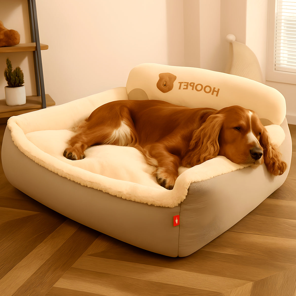 Coussin panier beige en Oxford imperméable pour chien