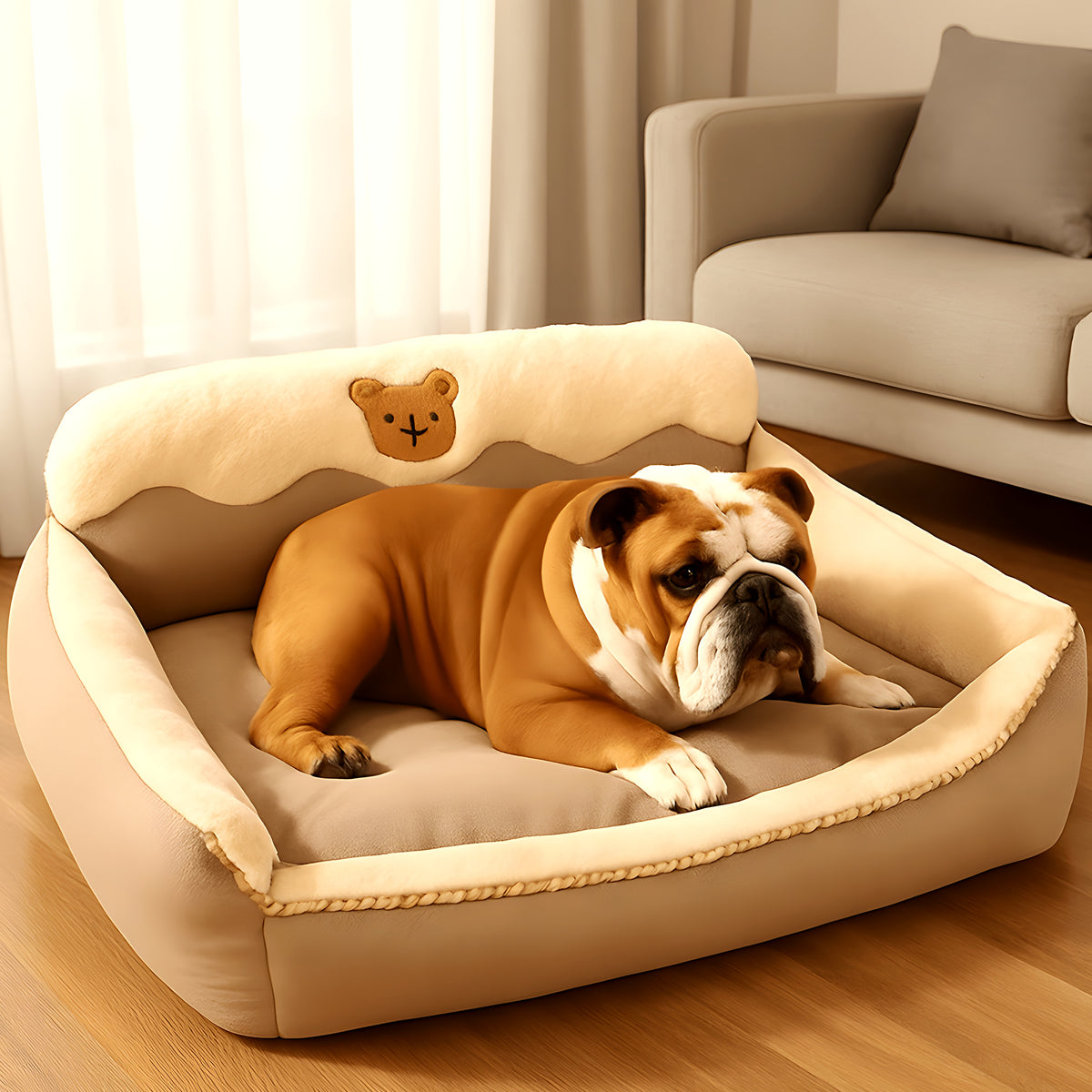 Coussin panier beige en Oxford imperméable pour chien
