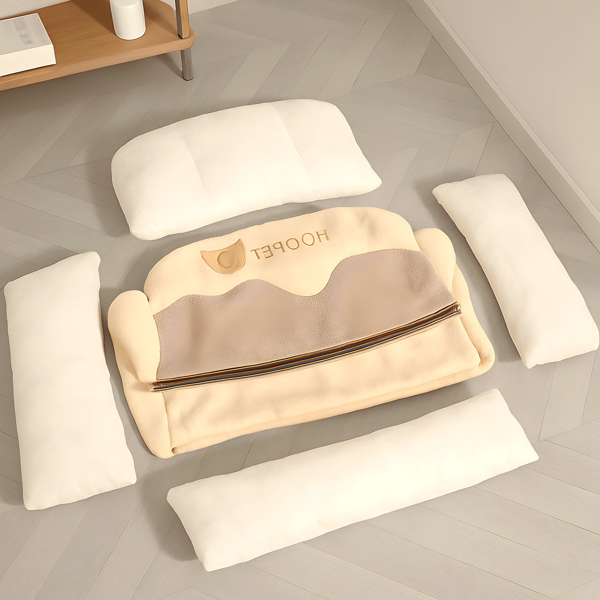 Coussin panier beige en Oxford imperméable pour chien