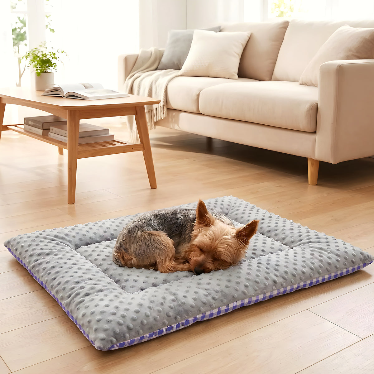 Coussin rectangulaire réversible été/hiver pour chien