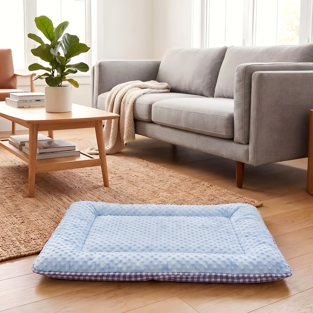 Coussin rectangulaire réversible été/hiver pour chien
