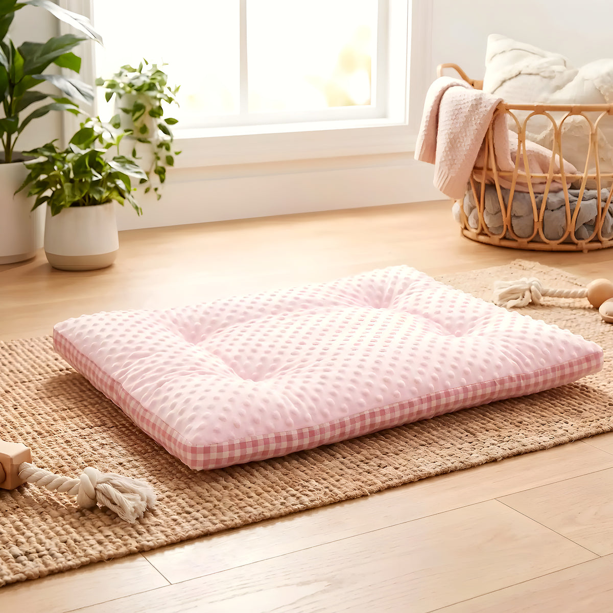 Coussin rectangulaire réversible été/hiver pour chien