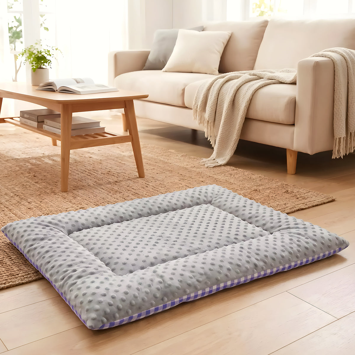 Coussin rectangulaire réversible été/hiver pour chien
