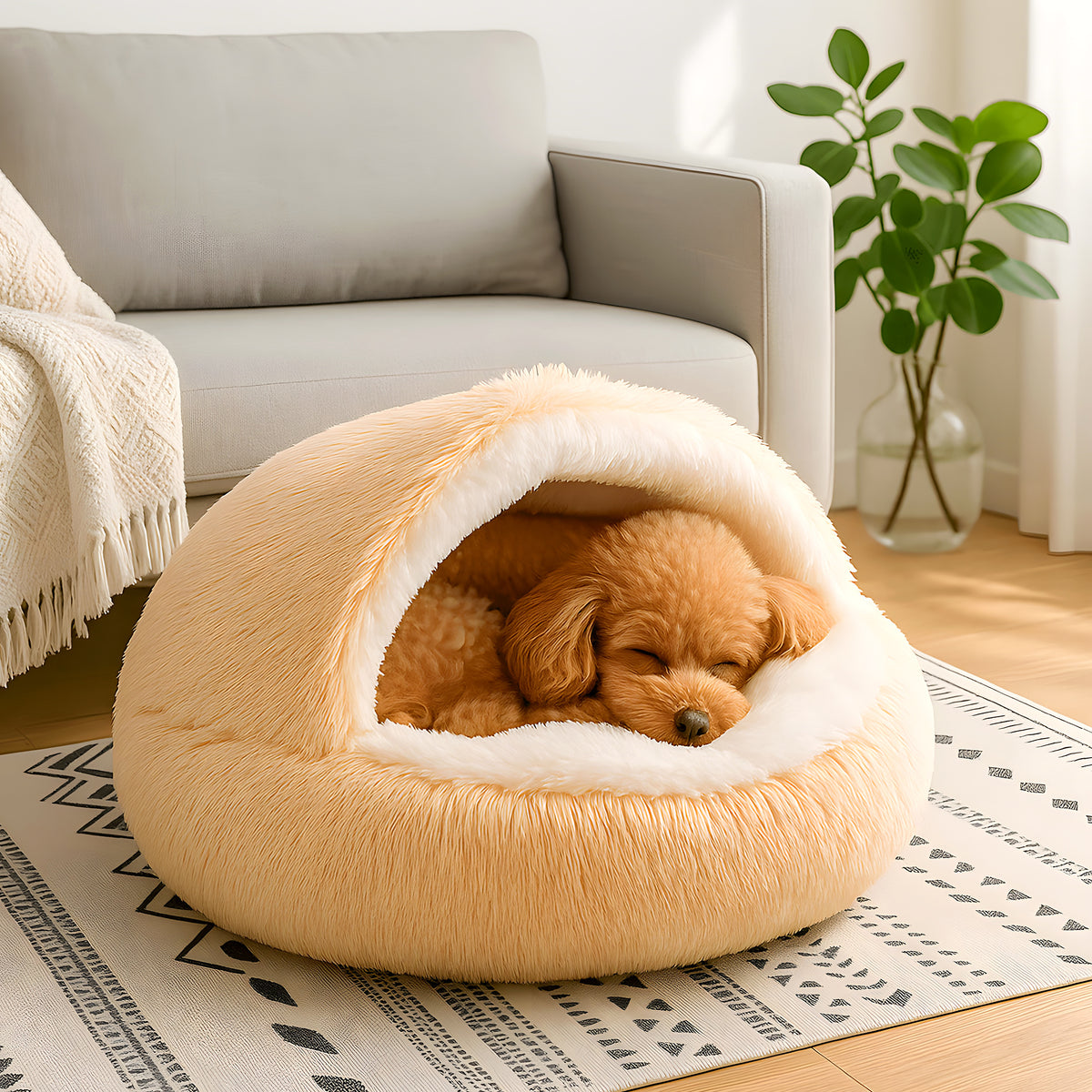 Coussin rond anti-stress en peluche, 4 coloris chauds