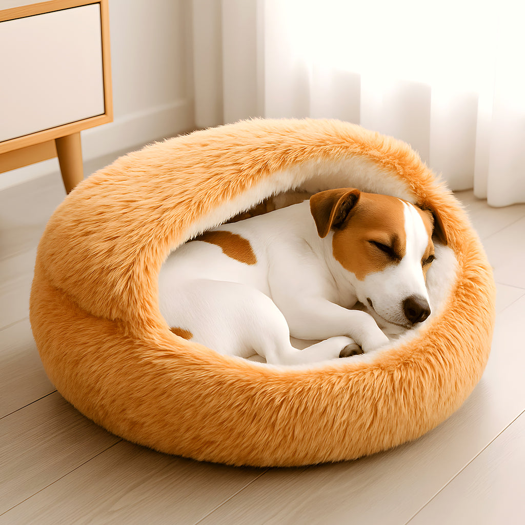 Coussin rond anti-stress en peluche, 4 coloris chauds