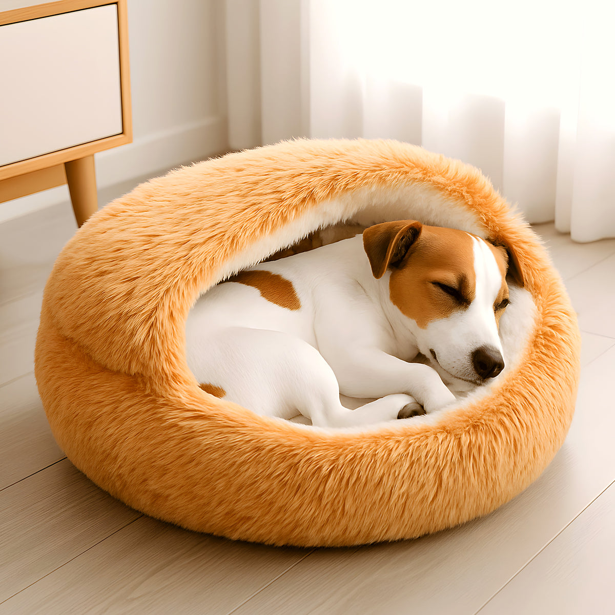 Coussin rond anti-stress en peluche, 4 coloris chauds