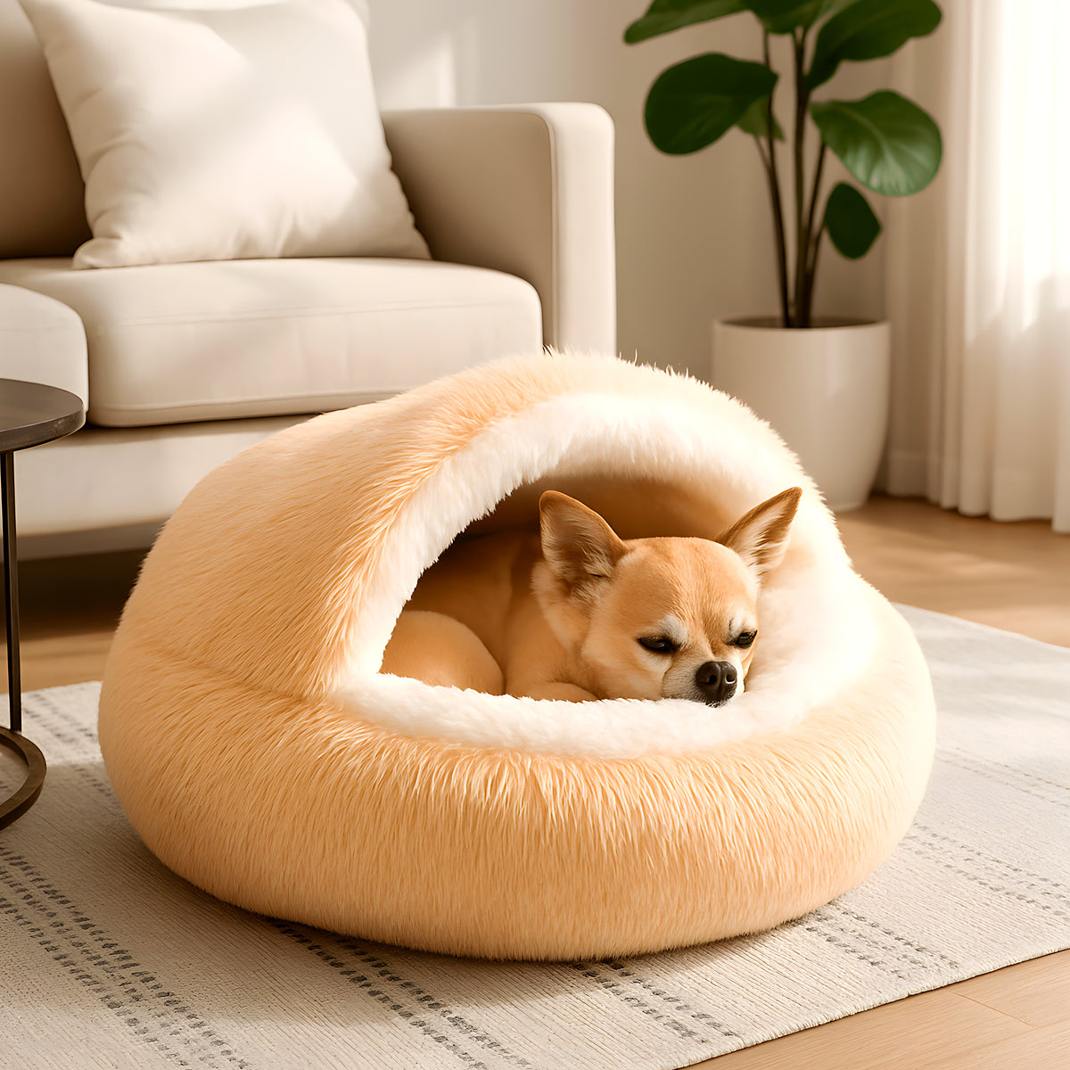 Coussin rond anti-stress en peluche, 4 coloris chauds