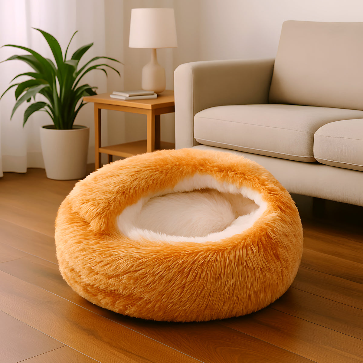 Coussin rond anti-stress en peluche, 4 coloris chauds