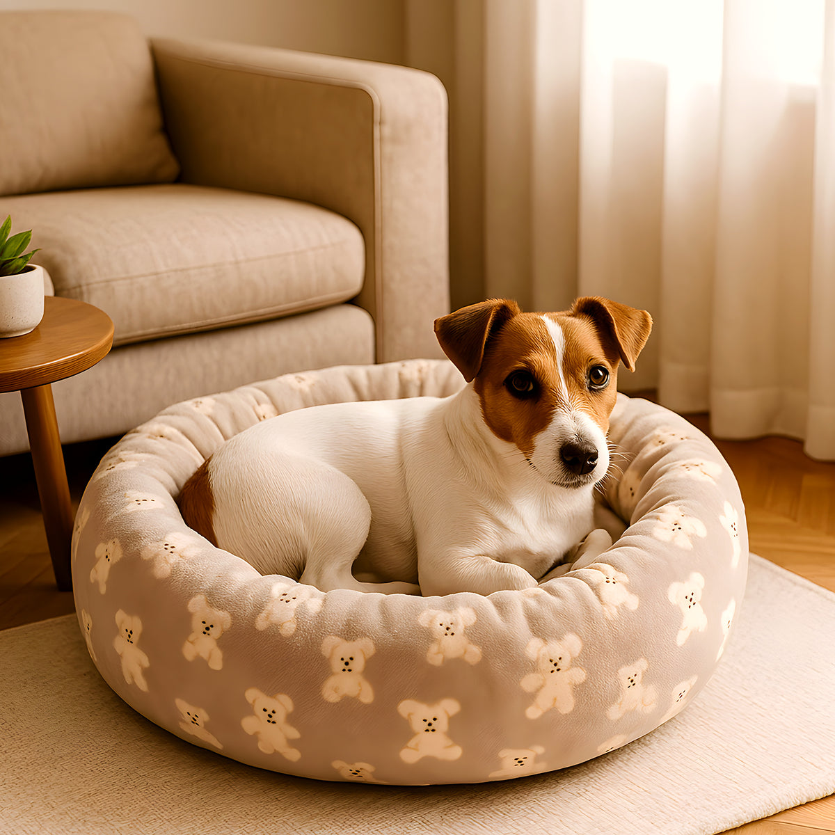 Coussin rond écologique 100 % coton pour petit chien