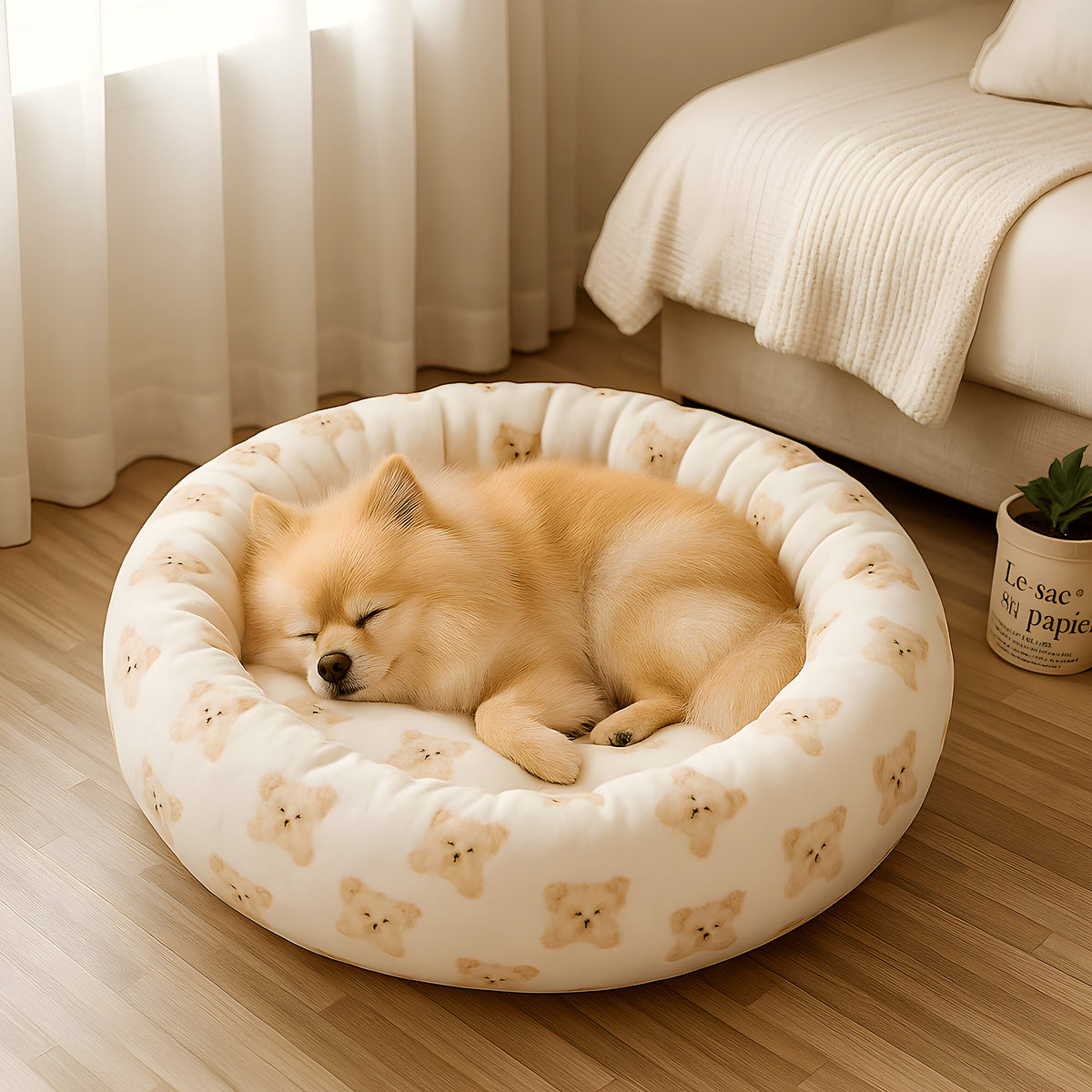 Coussin rond écologique 100 % coton pour petit chien