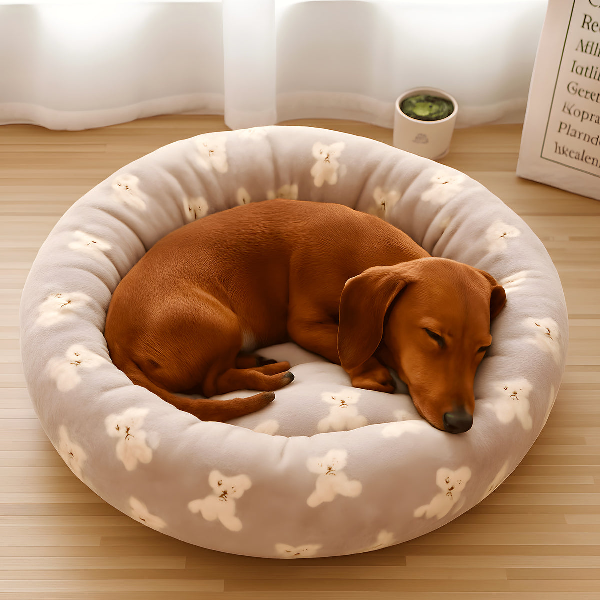 Coussin rond écologique 100 % coton pour petit chien