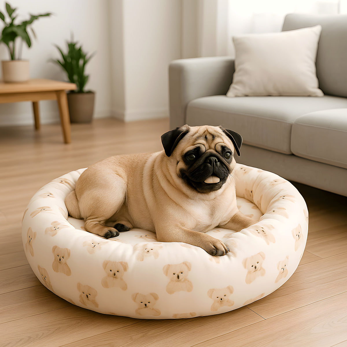 Coussin rond écologique 100 % coton pour petit chien