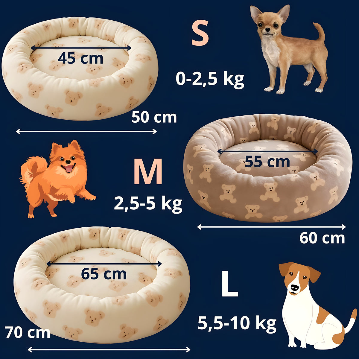 Coussin rond écologique 100 % coton pour petit chien