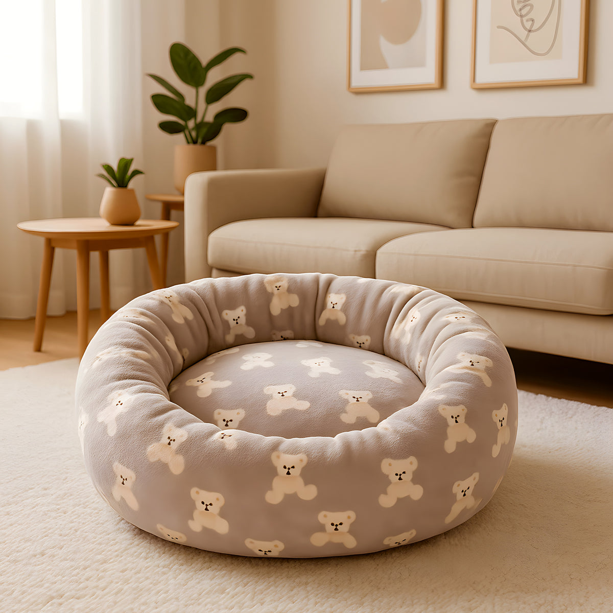 Coussin rond écologique 100 % coton pour petit chien