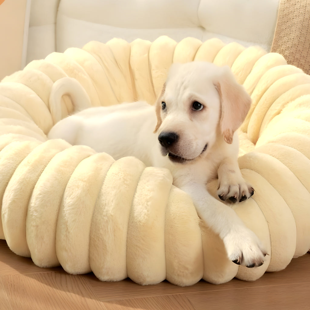 Coussin rond en peluche hypoallergénique pour chien, S à XL
