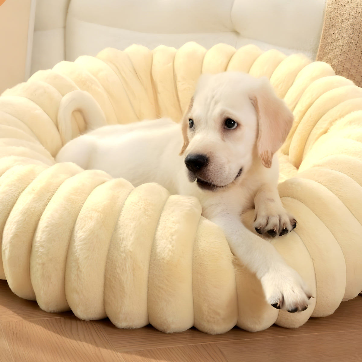 Coussin rond en peluche hypoallergénique pour chien, S à XL
