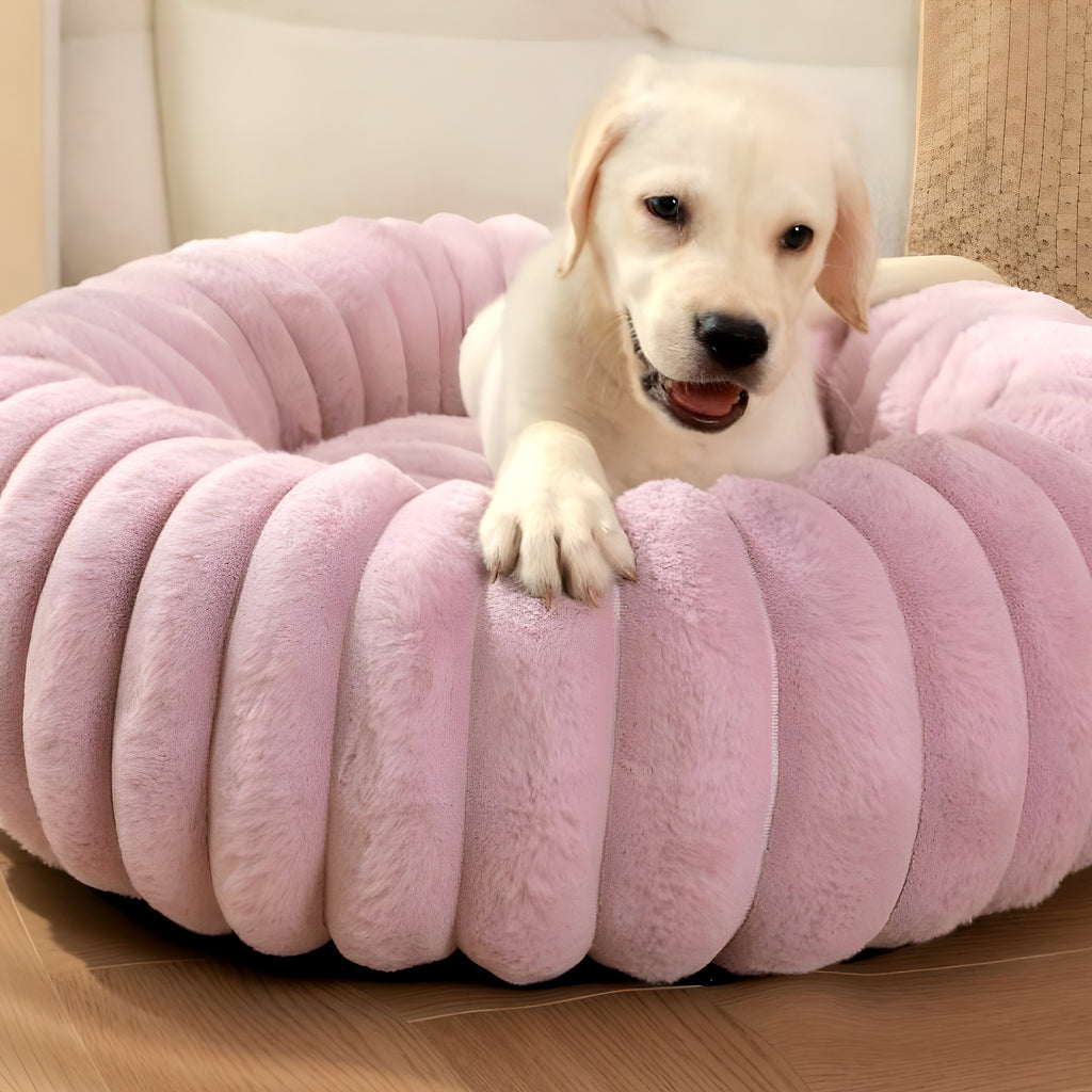 Coussin rond en peluche hypoallergénique pour chien, S à XL