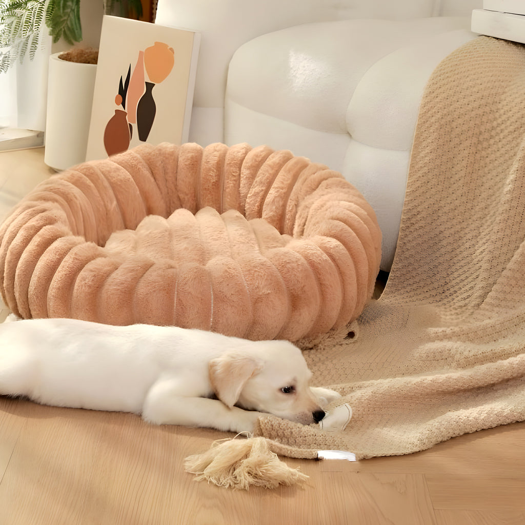 Coussin rond en peluche hypoallergénique pour chien, S à XL