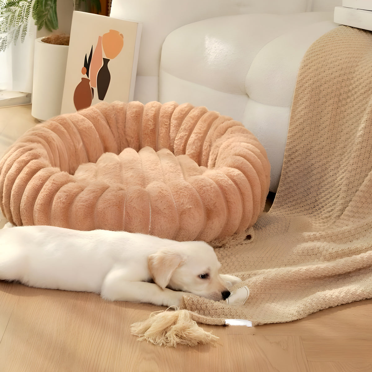 Coussin rond en peluche hypoallergénique pour chien, S à XL