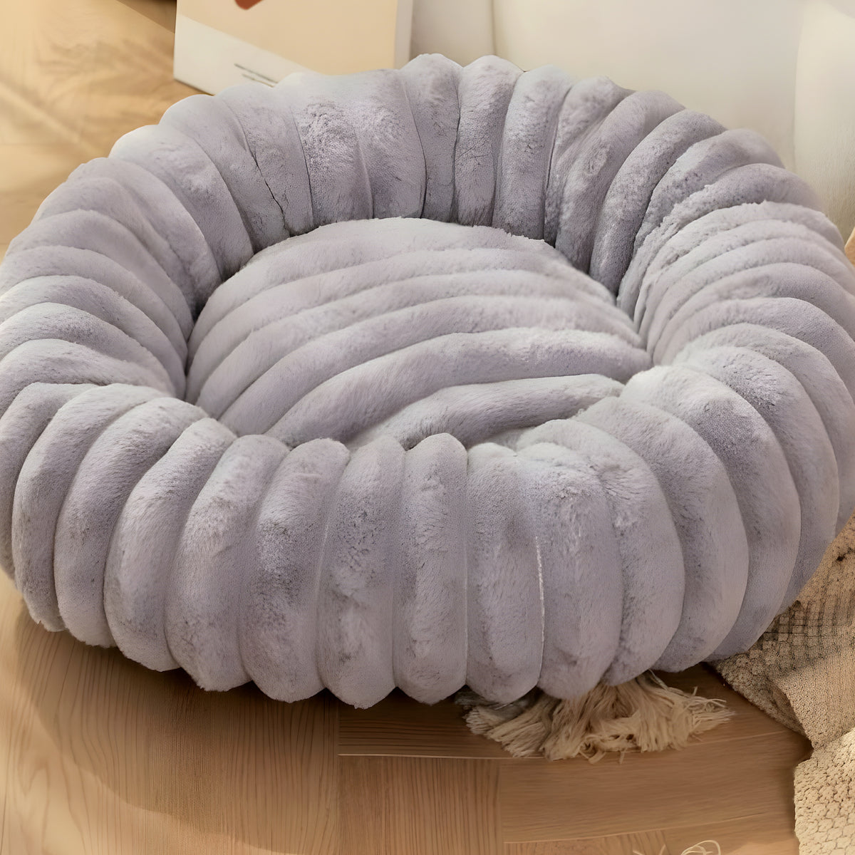 Coussin rond en peluche hypoallergénique pour chien, S à XL