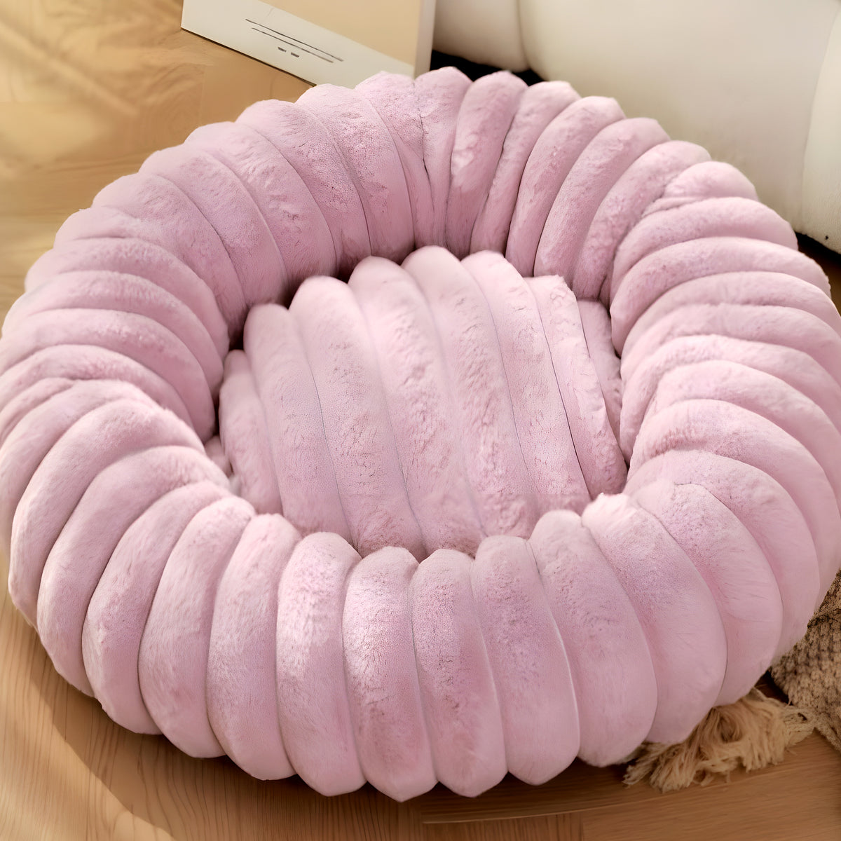 Coussin rond en peluche hypoallergénique pour chien, S à XL