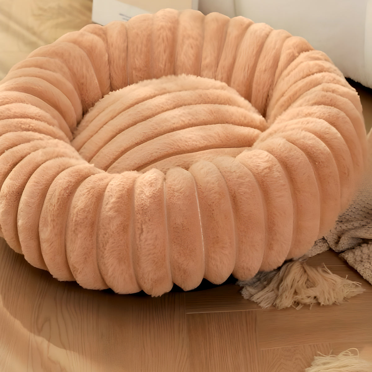 Coussin rond en peluche hypoallergénique pour chien, S à XL