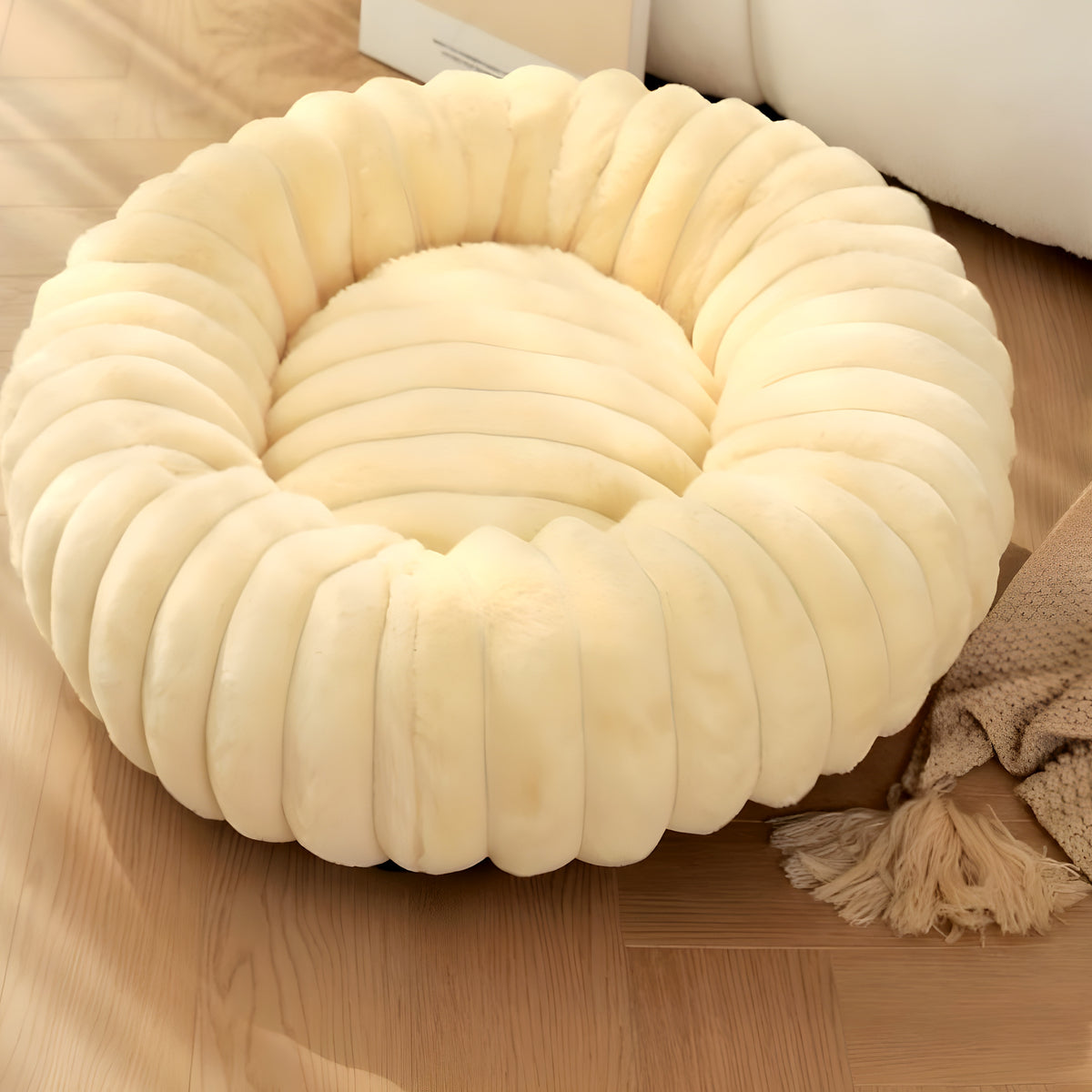 Coussin rond en peluche hypoallergénique pour chien, S à XL