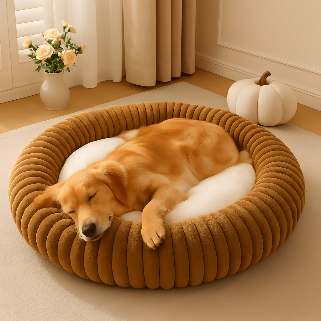 Coussin rond en velours côtelé certifié OEKO-TEX pour chien