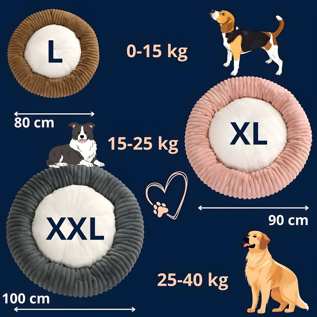 Coussin rond en velours côtelé certifié OEKO-TEX pour chien