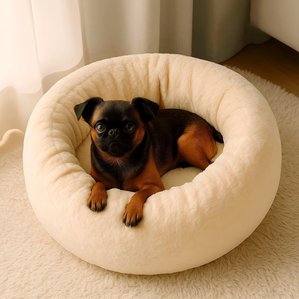 Coussin rond épais en velours à bords surélevés pour chien