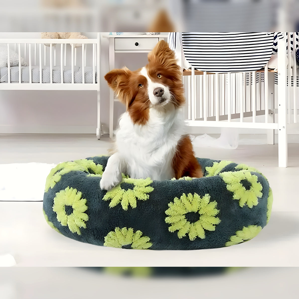 Coussin rond moelleux en coton pour chien, 5 motifs
