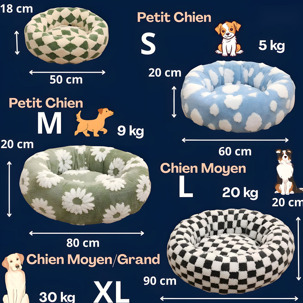 Coussin rond moelleux en coton pour chien, 5 motifs