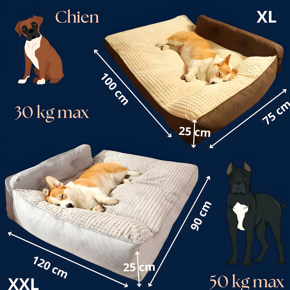 Coussin XXL en éponge haute densité pour grand chien
