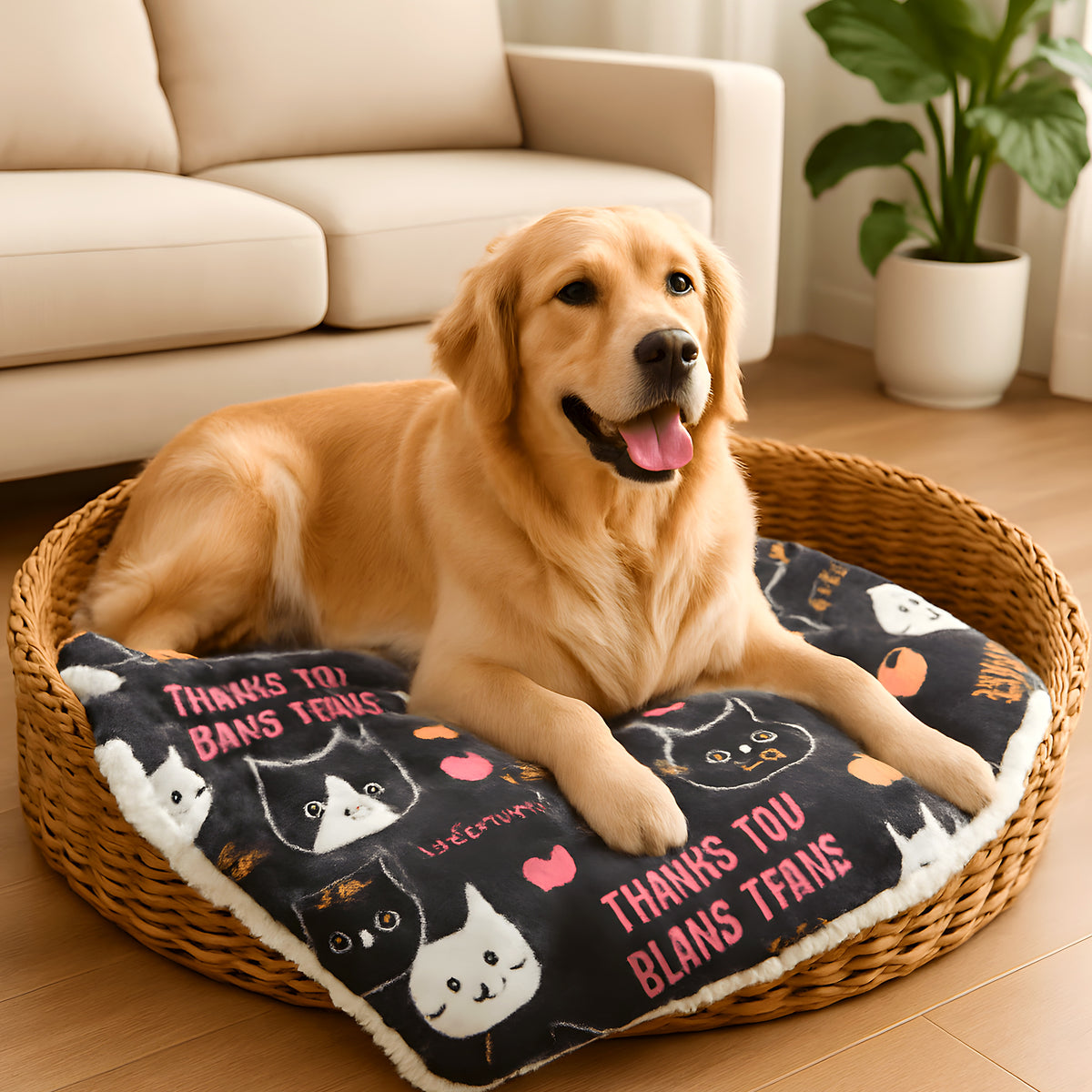 Couverture auto-chauffante multicolore en coton pour chien
