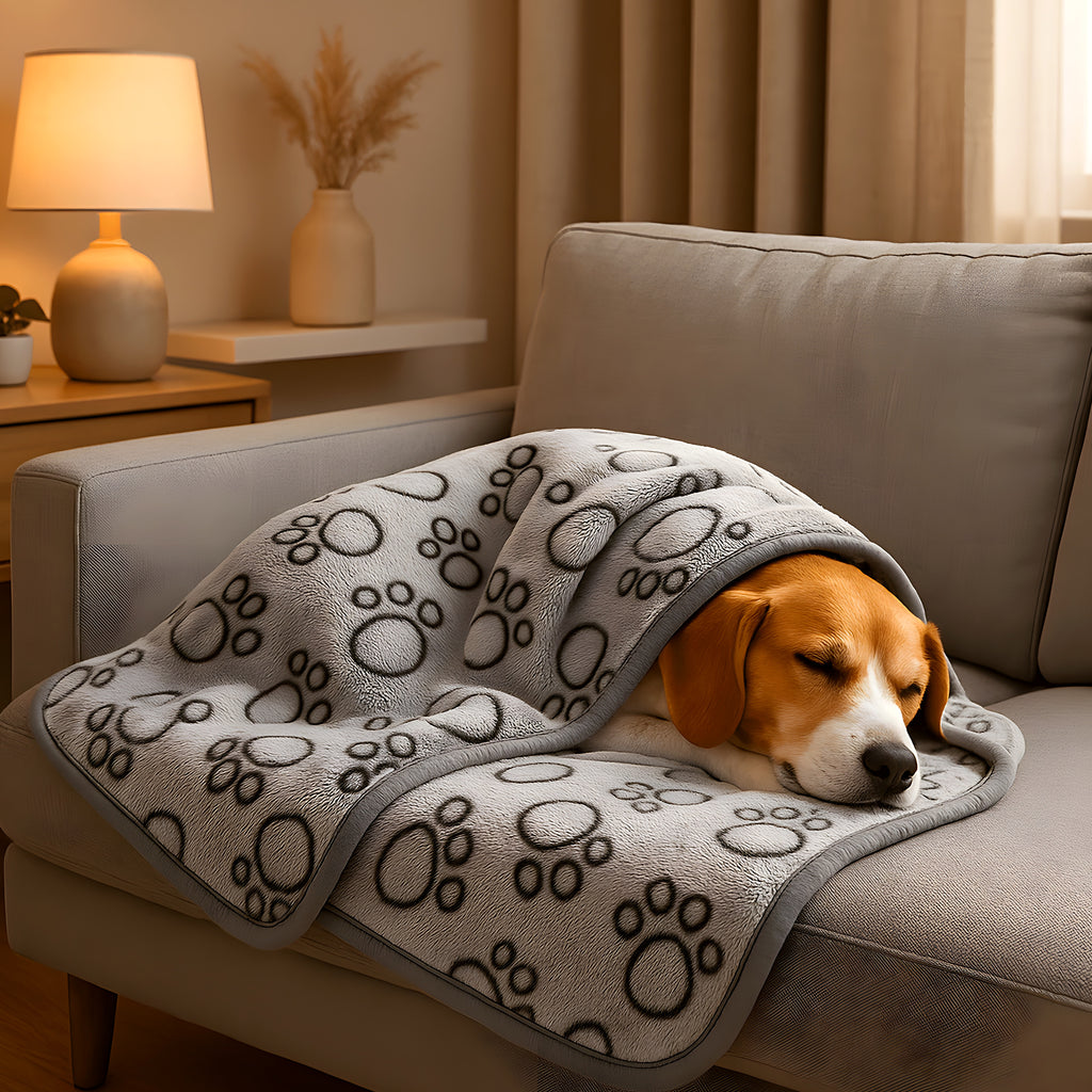 Couverture en flanelle motif pattes pour chien, 3 coloris