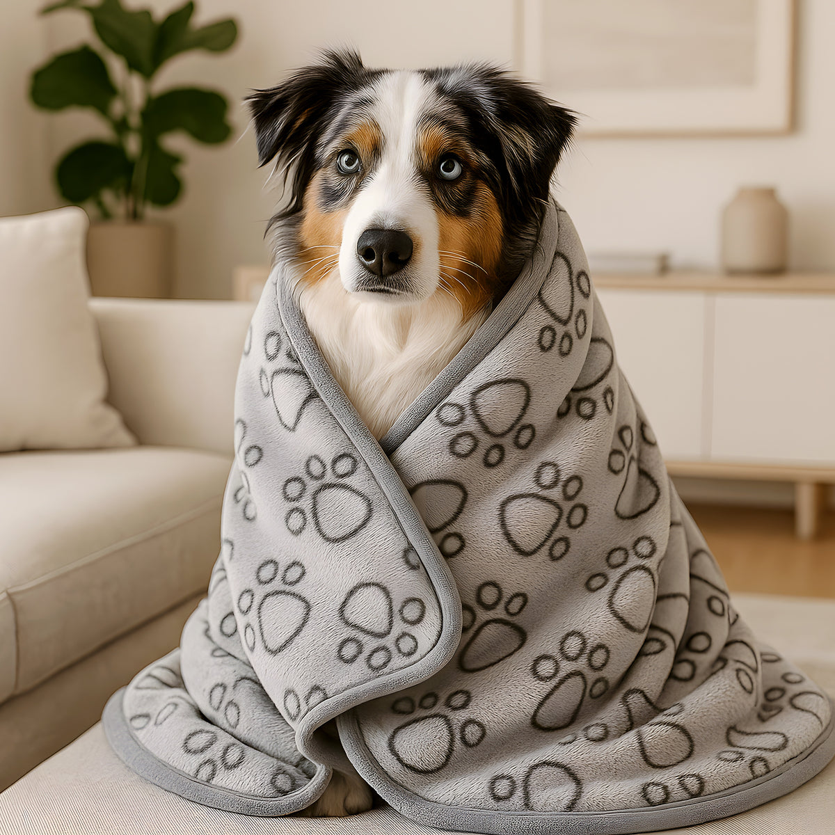 Couverture en flanelle motif pattes pour chien, 3 coloris