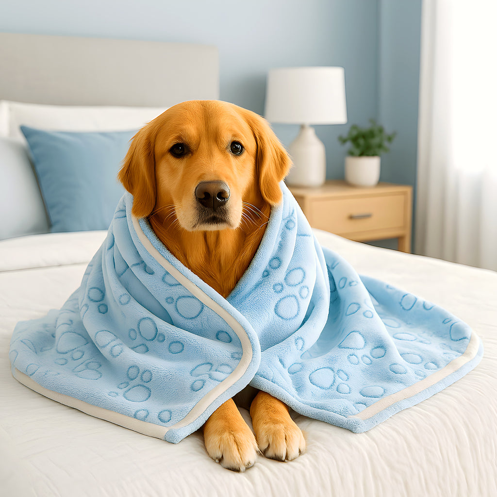 Couverture en flanelle motif pattes pour chien, 3 coloris