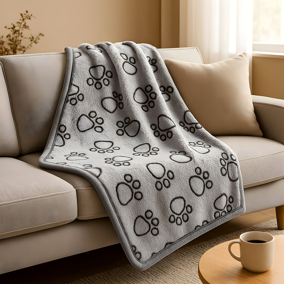Couverture en flanelle motif pattes pour chien, 3 coloris