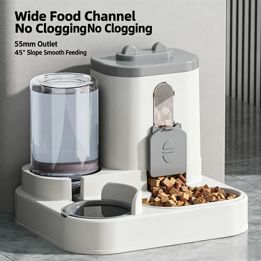 Distributeur D'Eau Et De Nourriture Pour Animaux De Compagnie 2-En-1 À Gravité, Avec Séparation Sec-Humide, Bol En Plastique Transparent Durable, Station D'Alimentation Automatique Sans Batterie Pour Chats Et Chiens, Pour La Maison Et Les Voyages