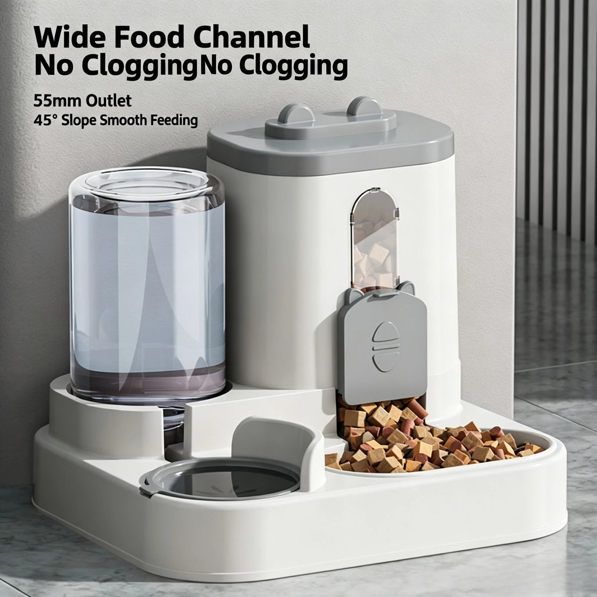Distributeur D'Eau Et De Nourriture Pour Animaux De Compagnie 2-En-1 À Gravité, Avec Séparation Sec-Humide, Bol En Plastique Transparent Durable, Station D'Alimentation Automatique Sans Batterie Pour Chats Et Chiens, Pour La Maison Et Les Voyages